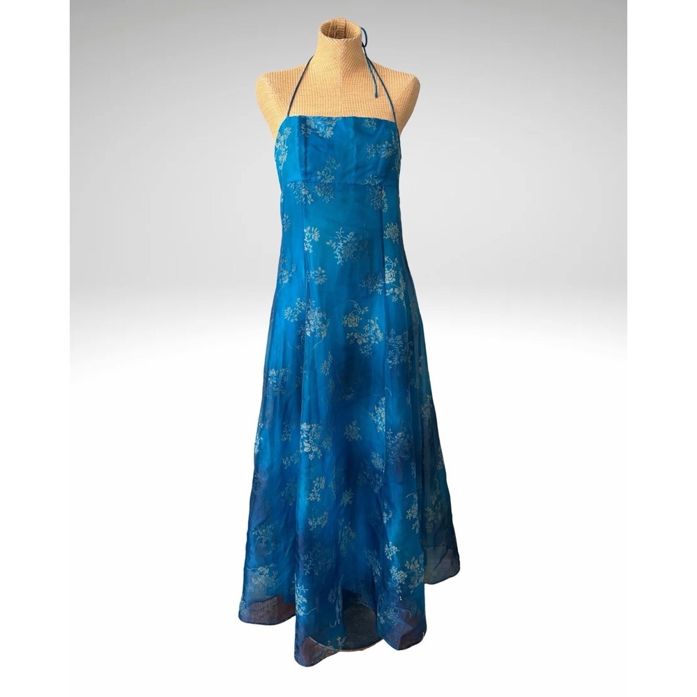 VTG Zum Zum Niki Livas Dress Sz 9 Whimsigoth Glitter Long Corset Back Blue READ